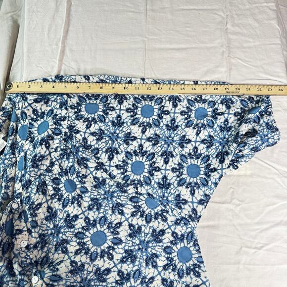 Lucky Brand Women's sz Medium Blue Cream Floral Dolman Sleeve Blouse Button Up - Picture 12 of 12